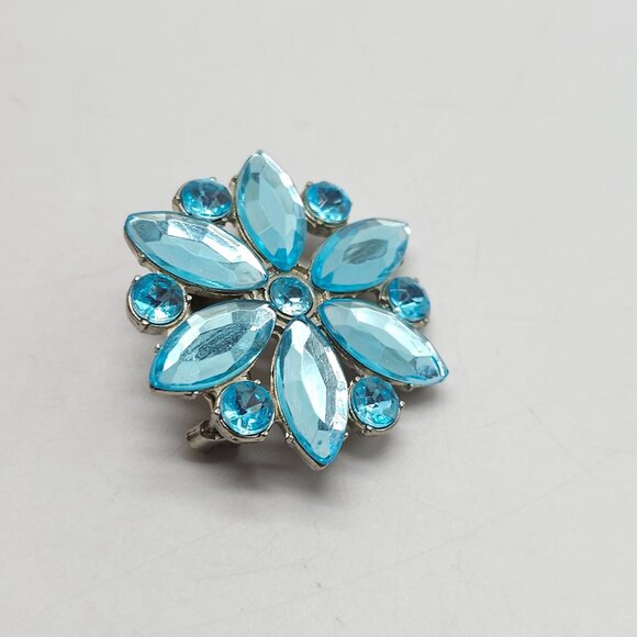 Vintage Style Blue Plastic Rhinestone Brooch Pin - Picture 2 of 4